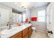 Well-lit bathroom featuring a double sink vanity and coordinated elephant-themed decor at 22962 Briar Leaf Ave, Parker, CO 80138