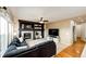 Comfortable living room with a fireplace, built-in shelves, and a large sectional sofa at 22962 Briar Leaf Ave, Parker, CO 80138