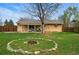 Private backyard with a covered patio, rock-lined fire pit, and lush green lawn at 7751 S Race St, Centennial, CO 80122