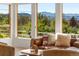 Comfortable living room showcasing large windows with picturesque mountain views, plus stylish seating at 11900 W 18Th Ave, Lakewood, CO 80215