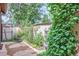 Secluded backyard patio with lush greenery, a secure gate, and shaded areas, perfect for outdoor relaxation at 1928 S Washington St, Denver, CO 80210