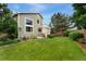 Large grassy backyard with mature trees and landscaping, plus a covered patio for outdoor dining at 10294 Spotted Owl Ct, Highlands Ranch, CO 80129