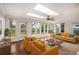 Bright living room with skylights, backyard views, hardwood floors, and comfortable seating at 3285 Balsam St, Wheat Ridge, CO 80033