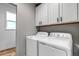 Bright laundry area features white cabinetry above a new washer and dryer at 265 Upper Glenway, Palmer Lake, CO 80133