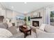 Stylish living room featuring a stone fireplace, hardwood floors, and open layout, perfect for entertaining guests at 2477 S Dover Way, Lakewood, CO 80227