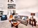 View of an open living area with a comfortable sofa, a staircase and an open view of the upper floor at 4892 S Robb St, Littleton, CO 80127