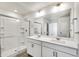 Bathroom with double vanity and a large shower at 13547 Valentia St, Thornton, CO 80602