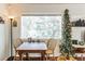 Dining area features a table with chairs, and a large window at 7256 Aspen Meadow Dr, Evergreen, CO 80439