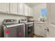 Functional laundry room with white cabinets, modern appliances, and ample counter space at 6471 S Potomac Ct, Englewood, CO 80111