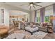 Open-concept living area featuring a modern kitchen, plush seating, and stylish decor at 6471 S Potomac Ct, Englewood, CO 80111