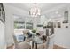 Elegant dining area with glass table, upholstered chairs, leading to a modern kitchen and backyard view at 2230 Niagara St, Denver, CO 80207