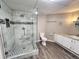 Basement bathroom with a large shower and modern vanity at 18874 E Ida Ave, Aurora, CO 80015