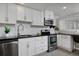 Modern kitchen with white cabinets and black countertops at 1149 Columbine St # 104, Denver, CO 80206