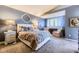 Spacious primary bedroom features plush carpet, a large bed, and a sitting area near the window at 2238 S Nome Ct, Aurora, CO 80014