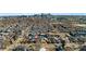 Wide aerial shot showing the home's proximity to the city skyline and surrounding neighborhood at 2038 Meade St, Denver, CO 80211