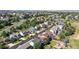 Aerial view of beautiful homes in a community with roads lined with trees, neighborhood park, and mountain views at 22261 Pebble Brook Ln, Parker, CO 80138