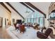 Bright living room features vaulted ceilings, clerestory windows, and stylish decor at 4856 Cheyenne Dr, Larkspur, CO 80118