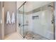 Modern glass shower with a mosaic stone floor, tiled walls, and built-in shower caddy at 4856 Cheyenne Dr, Larkspur, CO 80118