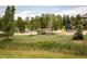 Bright community playground with swings, slide, and mature trees with lush natural areas at 16392 Spanish Peak Way, Broomfield, CO 80023
