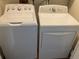 The laundry room has a white, front-load washing machine and dryer at 5455 S Dover S St # 102, Littleton, CO 80123