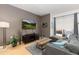 Living room area features hardwood flooring, a modern tv, and comfortable seating at 3225 Blake St # 6, Denver, CO 80205