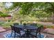 Serene backyard with outdoor seating, patio dining, and lush green landscaping at 5506 Irish Pat Murphy Dr, Parker, CO 80134