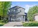 Charming two-story home with a gray exterior, well-manicured lawn, and attached two-car garage at 1464 Spotted Owl Way, Highlands Ranch, CO 80129