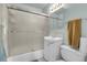 Clean bathroom with a shower/tub combo and a white vanity at 340 S Swadley St, Lakewood, CO 80228