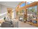 Bright living room features a stone fireplace, large windows, and comfortable seating for relaxing and enjoying the views at 1420 Sierra Dr, Boulder, CO 80302