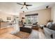 Bright living room featuring hardwood floors, a ceiling fan, and an oversized window at 11839 E Maplewood Ave, Greenwood Village, CO 80111