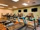 An exercise room with multiple workout machines and televisions at 13961 E Marina Dr # 414, Aurora, CO 80014