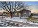 Gray house with landscaping and snowy yard at 2610 W 90Th Pl, Denver, CO 80260