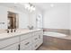 Bright bathroom with a double vanity and soaking tub at 8386 Cokedale Cir, Littleton, CO 80125