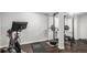 Basement includes a home gym setup with a stationary bike and weightlifting equipment at 11681 Night Heron Dr, Parker, CO 80134