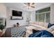 Cozy living room features a comfortable sectional sofa and gas fireplace at 11681 Night Heron Dr, Parker, CO 80134