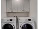 Well-lit laundry area with white front load washer and dryer at 6506 Merrimack Dr, Castle Pines, CO 80108