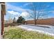 Backyard with grass, a tree, and a partially snow-covered lawn at 388 English Sparrow Trl, Highlands Ranch, CO 80129