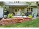 Outdoor view of the backyard with brick retaining wall, covered porch and manicured landscaping at 4505 S Yosemite St # 125, Denver, CO 80237