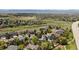 Expansive aerial view of a residential community with green spaces and distant mountain range at 2187 Wynterbrook Dr, Highlands Ranch, CO 80126