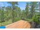 Wood deck with black metal railing overlooking the private wooded lot at 6100 Apache Dr, Larkspur, CO 80118