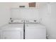 Bright laundry room with washer, dryer, and shelving for storage at 2232 Coronado Pkwy # B, Denver, CO 80229