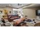 Spacious living room with a rustic wooden coffee table and comfortable seating at 2960 High Prairie Way, Broomfield, CO 80023