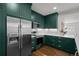 Modern kitchen with granite countertops, stainless steel appliances, and green cabinetry at 3632 N Marion St, Denver, CO 80205