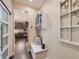 Hallway with bench seating leading to kitchen at 16658 Prospect Ln, Broomfield, CO 80023