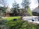 Manicured backyard with a small patch of artificial turf and concrete patio at 12381 E Vassar Dr, Aurora, CO 80014