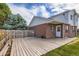 Backyard featuring a wooden deck, brick exterior, grass, and privacy fence at 19033 E 22Nd Cir, Aurora, CO 80011