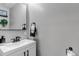 Modern bathroom featuring a sleek vanity, black hardware and neutral color palette at 4013 S Carson St # C, Aurora, CO 80014