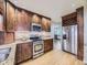 Well-lit kitchen with stainless steel appliances, granite countertops, and wood cabinets at 2260 Leyden St, Denver, CO 80207