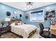 This bedroom boasts a fun blue theme and abundant natural light at 942 S County Road 129 Rd, Bennett, CO 80102