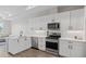 Modern kitchen with white cabinets, stainless steel appliances, marble countertops, and sleek hardware for contemporary appeal at 3820 Jason St # 3, Denver, CO 80211